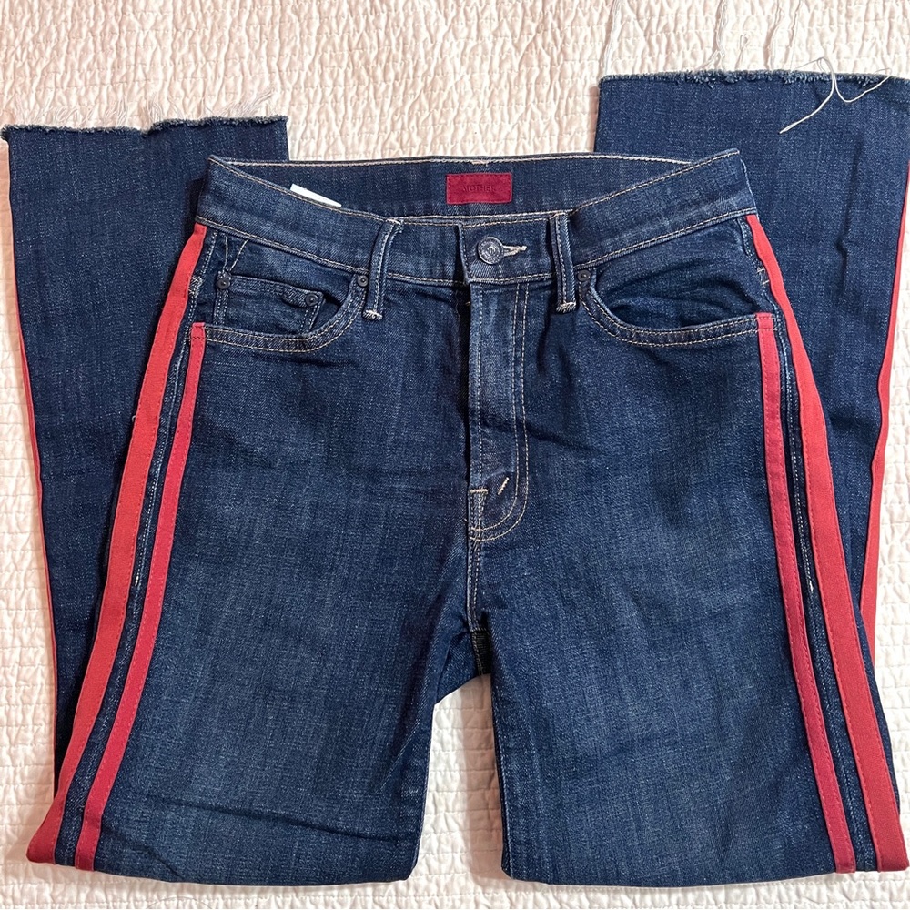 MOTHER Ankle length jeans. Red racing stripes. Straight leg Size 25/XS
